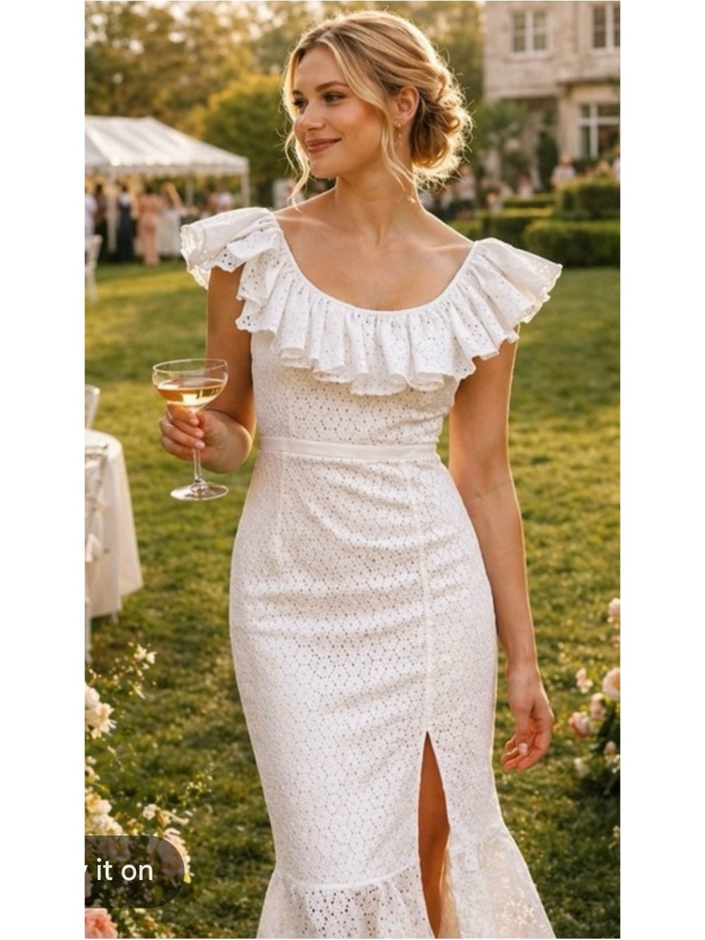 Women’s White Eyelet Ruffle Midi Dress